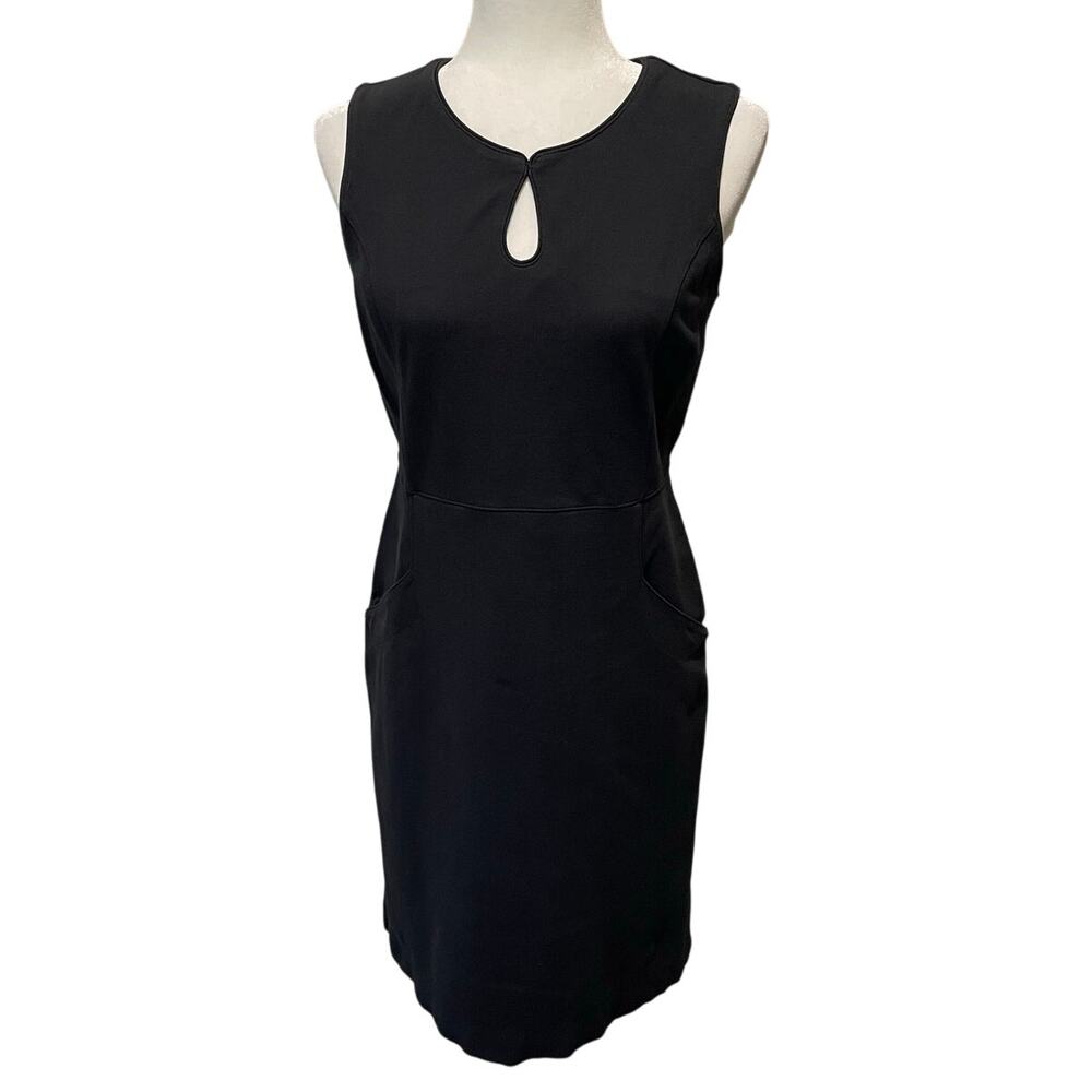 Lands’ End Ponte Sleeveless Keyhole Sheath Dress Sz 6 Black Pockets LBD Classic